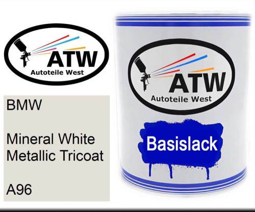 BMW, Mineral White Metallic Tricoat, A96: 1L Lackdose, von ATW Autoteile West.